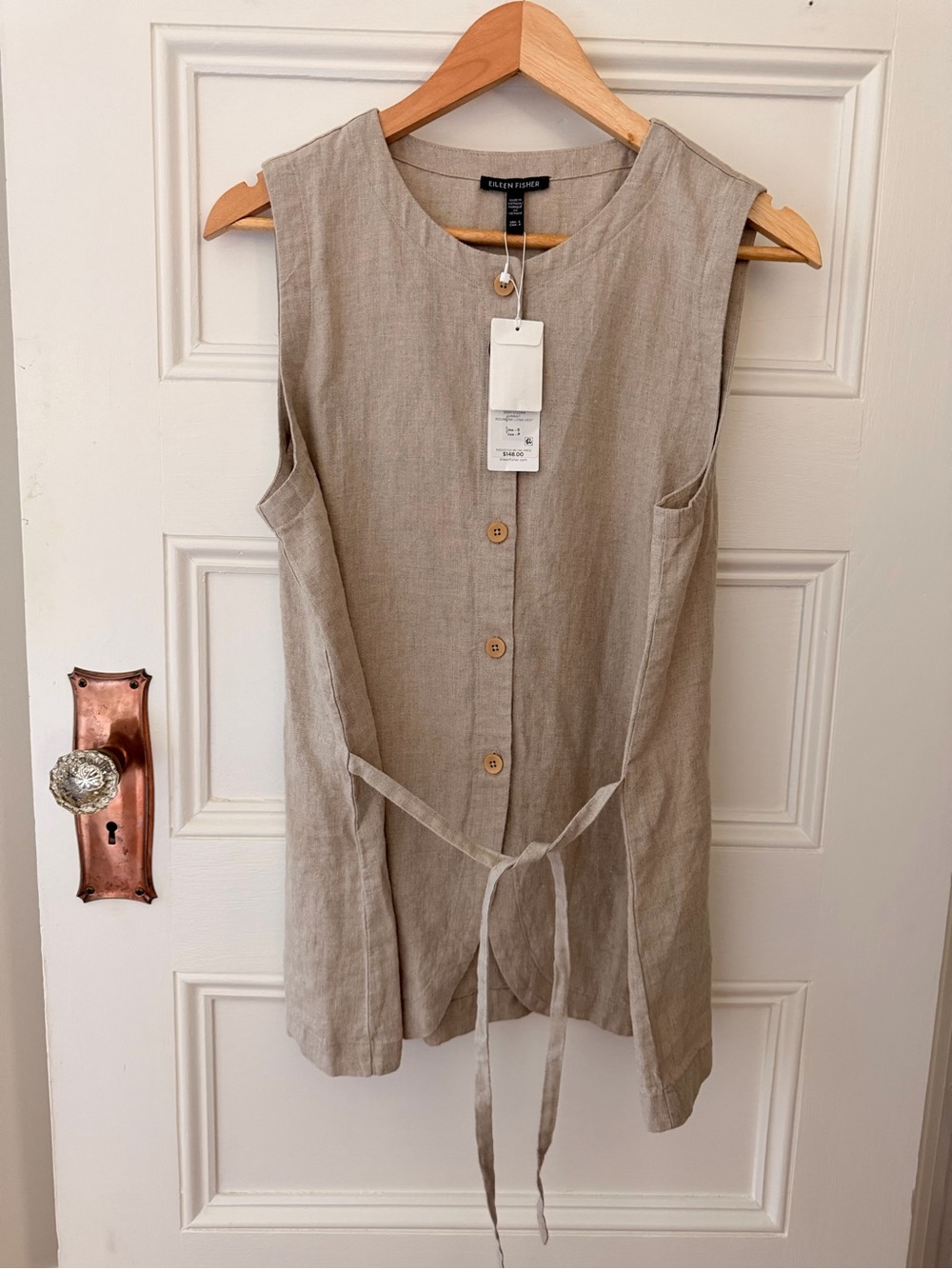 Eileen Fisher Natural Linen Sleeveless Button-Front Tank - Picture 2 of 3